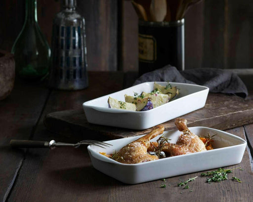 Pillivuyt Rectangular Baker, Large, 14.5 x 8 x 2, 3 qt, ideal for oven-to-table use with excellent heat retention and non-stick, handcrafted porcelain design.