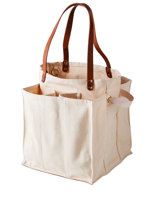CapaBunga Market Tote - Natural, featuring brown handles and straps, perfect for secure grocery trips with multiple compartments and a vegan leather base for stability.