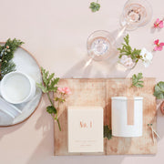 The Floral Society | Soy Wax Candle - No. 3 | Ginger + Rose in a ceramic vessel, ideal for soothing living spaces or baths with calming rose and ginger scents.