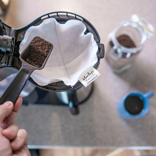 Marley's Monsters | Organic Coffee Filters - Basket style, handmade from unbleached linen for sustainable brewing in 6-12 cup basket machines, ideal for eco-conscious coffee enthusiasts.