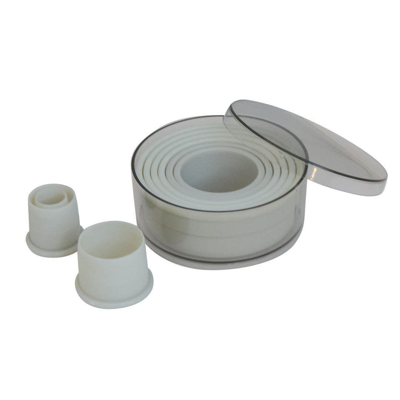 de Buyer | Pastry Cutters - Round, featuring nine fluted, round, and square shapes, perfect for crafting pastries with ease and precision, ideal for both home and professional bakers.