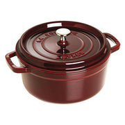 STAUB Round Cocotte, 9 qt, ideal for slow-cooking and braising, features a self-basting lid and stunning lilac enamel, perfect for kitchen-to-table presentation.