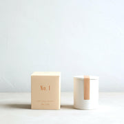 The Floral Society | Soy Wax Candle - No. 1 | Juniper + Geranium in a reusable ceramic vessel, ideal for creating an inviting atmosphere in living spaces.