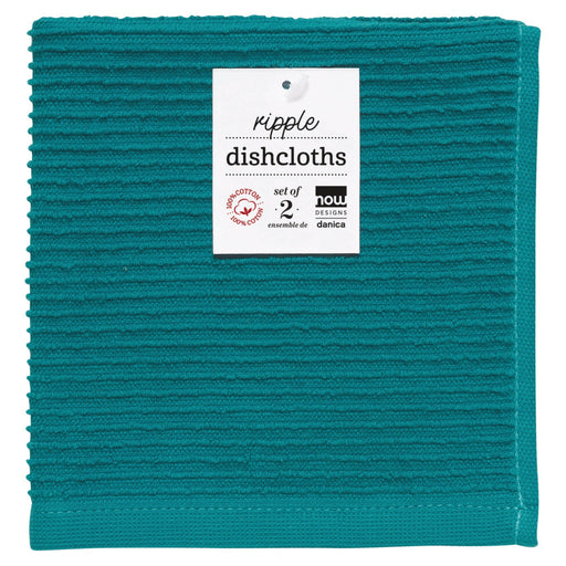 Danica | Ripple Dishcloths | Set of Two - Greenbriar, featuring a ribbed terry cloth design, ideal for tackling kitchen tasks with softness and efficiency.