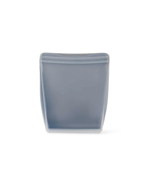 W&P | Silicone Reusable Stand-Up Bag, 50 oz, designed for versatile storage, showcases a sturdy, clear silicone front and vibrant charcoal back, emphasizing practicality and sustainability.