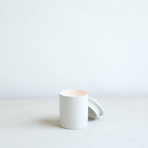 The Floral Society | Soy Wax Candle - No. 3 | Ginger + Rose in a minimal ceramic vessel, ideal for soothing living spaces or baths with calming aromas.