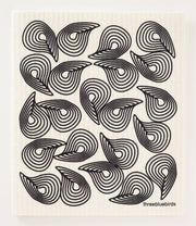 Close-up of Three Bluebirds Swedish Dishcloths | Swedish Dishcloths - Gerti, showcasing a whimsical black and white animal illustration pattern. Eco-friendly, durable, and biodegradable kitchen essential.