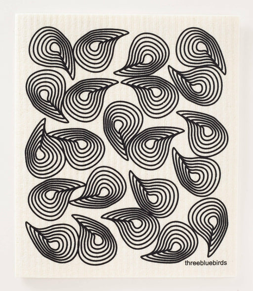 Close-up of Three Bluebirds Swedish Dishcloths | Swedish Dishcloths - Gerti, showcasing a whimsical black and white animal illustration pattern. Eco-friendly, durable, and biodegradable kitchen essential.