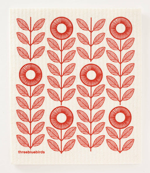 Three Bluebirds Swedish Dishcloths | Swedish Dishcloths - Gerti, featuring a whimsical red and white circular motif, highlighting sustainable materials and high-quality function for cheerful chores.