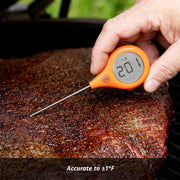 ThermoWorks ThermoPop 2 Thermometer - Pink with ergonomic design, auto-rotating backlit display, and waterproof seals, ideal for precise cooking measurements.