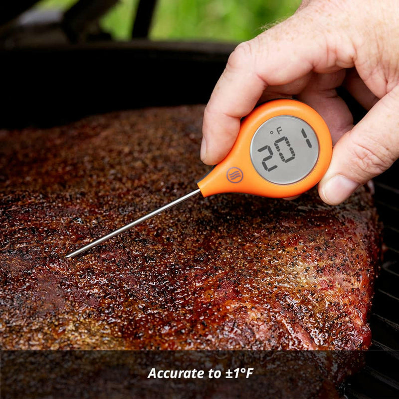 ThermoWorks ThermoPop 2 Thermometer - Pink with ergonomic design, auto-rotating backlit display, and waterproof seals, ideal for precise cooking measurements.