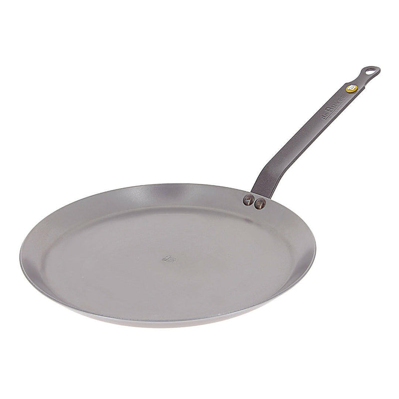 de Buyer | Mineral B Carbon Steel Crepe + Tortilla Pan - 10.25, crafted from durable carbon steel, ideal for creating crepes and tortillas with its naturally non-stick surface.