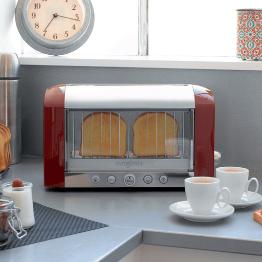 Magimix | Vision Toaster - Cream with transparent glass sides for monitoring toasting, eight browning levels, and versatile settings for perfect breakfast preparation.