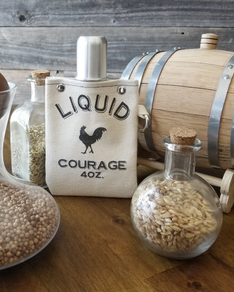 Capabunga | Georgia Game Day Flasks - Liquid Courage | Small, featuring a rooster graphic on a cotton canvas canteen with a close-up of the airtight, leak-proof design.