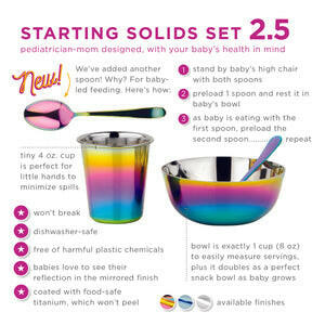 Ahimsa | Stainless Steel Kids Dishes - Fork + Spoon Set - Classic, featuring a durable bowl and spoon designed for safe, engaging mealtime for children.