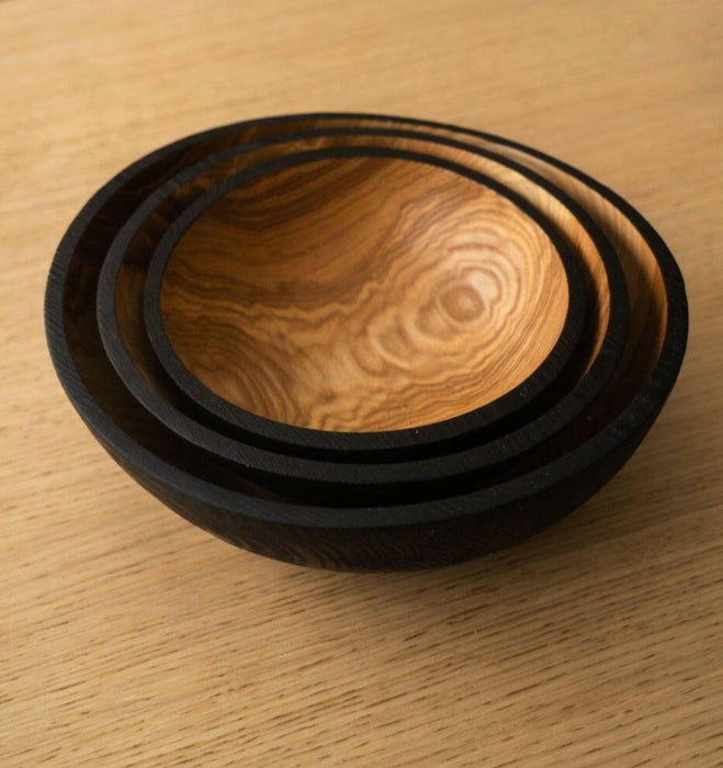 Handmade Ukrainian Charred Wooden Salad Bowls.