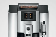 Jura | E8 - Fully Automatic Espresso + Coffee Machine features a sleek design with advanced brewing options and intuitive controls, perfect for coffee enthusiasts.