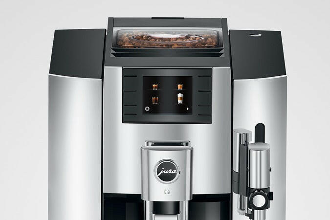 Jura | E8 - Fully Automatic Espresso + Coffee Machine features a sleek design with advanced brewing options and intuitive controls, perfect for coffee enthusiasts.