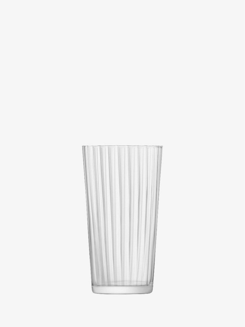 LSA International GIO Line Drinkware Linear set of 4, 13 oz glasses with a linear texture, ideal for serving drinks or small dishes, practical and stackable.