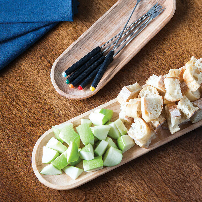 J.K. Adams Maple Appetizer Tray - Medium, 11 x 4, showcasing a sleek design with a slight lip for secure food presentation, crafted from eco-friendly North American hardwood.