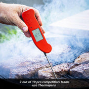 ThermoWorks Thermapen ONE - Purple, featuring a new battery compartment, auto-rotating display, and motion-sensing modes, offers precise, sub-second temperature readings for culinary precision.